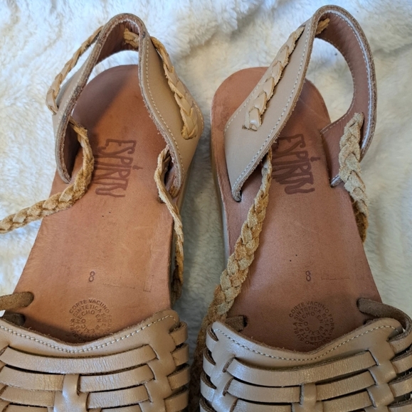 Espiritu Woven Leather Huarache Sandals Tan Ankle Tie Platform Carly Jean Size 8 - Picture 12 of 13
